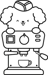 a vector of a cute poodle with a coffee machine
