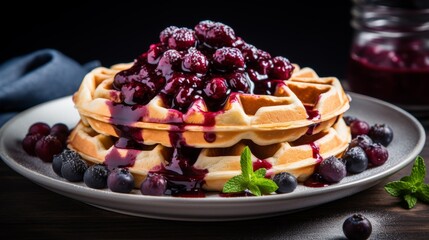 Waffle with delicious gluten free blueberry topping