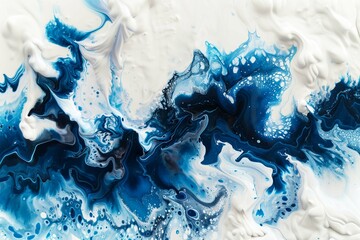 Abstract ice flow wave, white background with blue and black ink details art