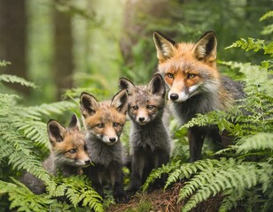 Fototapeta premium Füchse zwischen Farn