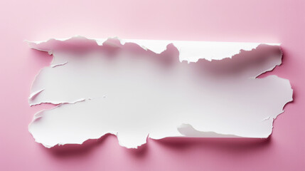 Aesthetically torn white paper on pastel pink backdrop. Announcement concept. Elegant background. Generative AI