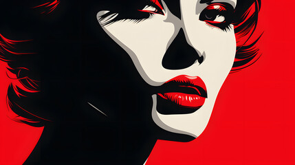 Drawing of woman face, in the style of vintage movie poster