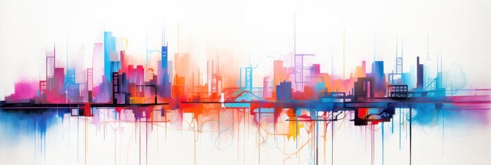 Vector illustration of city skyline with skyscrapers. - obrazy, fototapety, plakaty