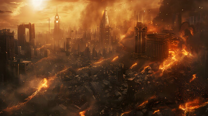 An image representing a destroyed city in a fire storm