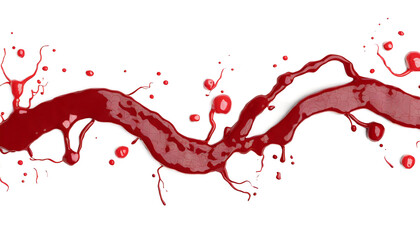 Blood flows in one line on white isolated background.