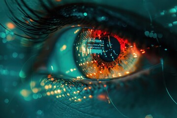 the human eye in front of a computer screen - obrazy, fototapety, plakaty