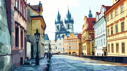 Fototapeta premium Artistic illustration of Prague city. Czech Republic in Europe.