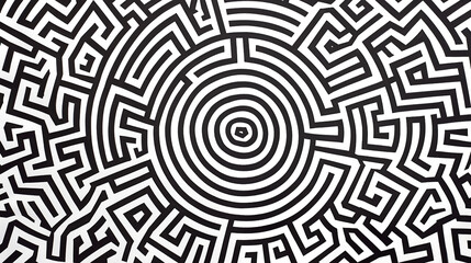 seamless labyrinth pattern, black and white, drawn by heavy marker, top view. Generative AI.