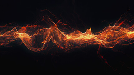 Abstract wavy line shapes Orange energy on black background.