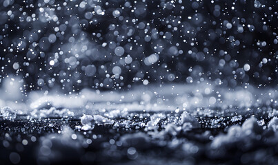 Rain, wind and snow fall with meteors on isolated black backdrop, Generative AI