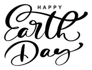 Handwritten lettering text Happy Earth Day logo. Typography calligraphic design for greeting cards and poster template celebration. Vector illustration