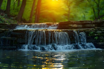 Serene Waterfall Oasis: Nature's Melody at Dusk. Concept Nature Photography, Waterfalls, Dusk, Serene Landscapes, Outdoor Reflections
