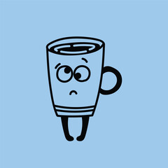 Retro doodle funny character poster. Vintage drink vector illustration. Latte, cappuccino, coffee cup mascot. Nostalgia 60, 70s, 80s. Print for cafe - 782059083