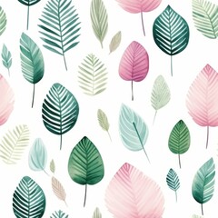 Elegant floral seamless pattern of watercolor palm leaf on white background