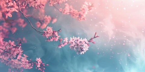 Minimalist Abstract Cherry Blossom Background with Foggy Wind, Rendered in 3D AI Image