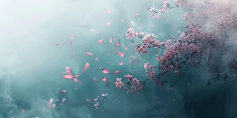 Fototapeta na wymiar Minimalist Abstract Cherry Blossom Background with Foggy Wind, Presented in 3D AI Image