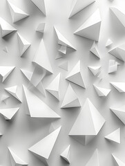 Symmetrical Geometry: White Triangular Paper Cutouts in Three-Dimensional Space