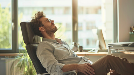 man having break time in work place. Generative AI.