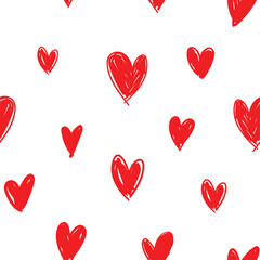 Hand drawn Red Heart background seamless pattern vector