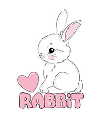 Hand Drawn Cute Bunny, print design rabbit. Vector