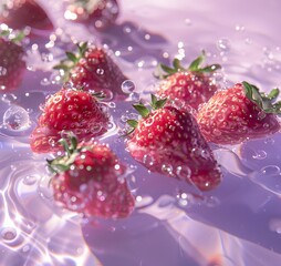 Fresh ripe strawberries in water, creative fruit background