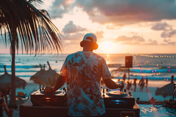 Dj playing music on the beach party