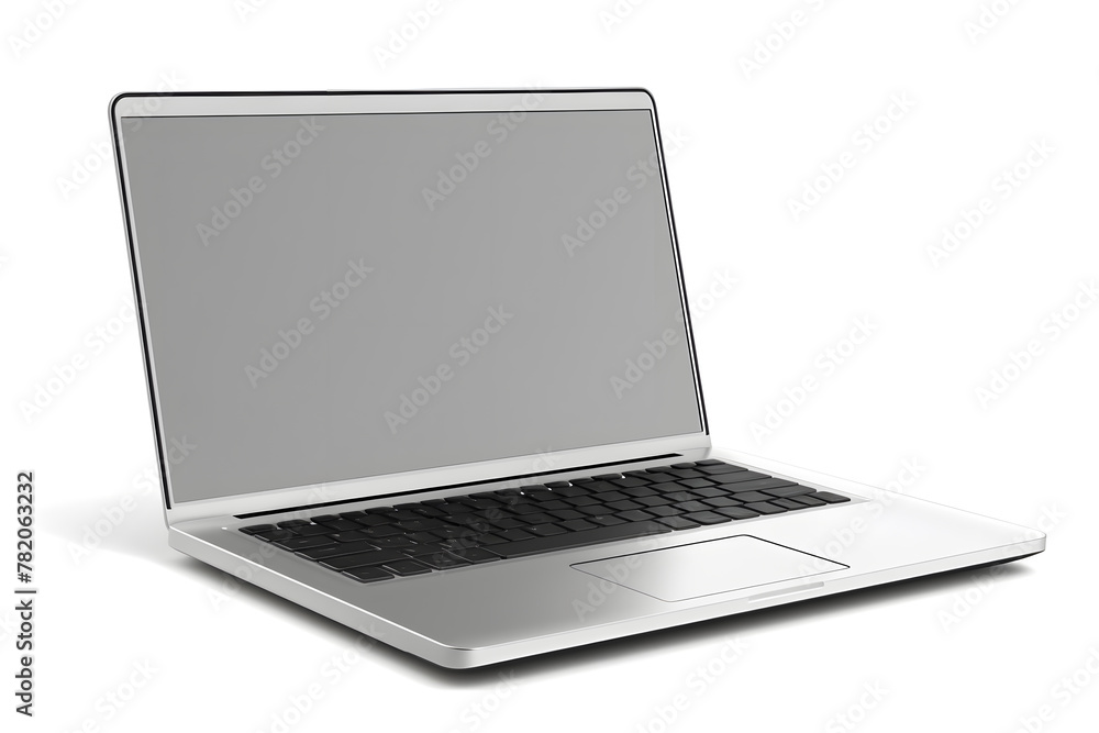 Poster laptop with empty screen mock up isolated on white background