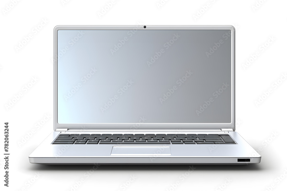 Poster laptop with empty screen mock up isolated on white background