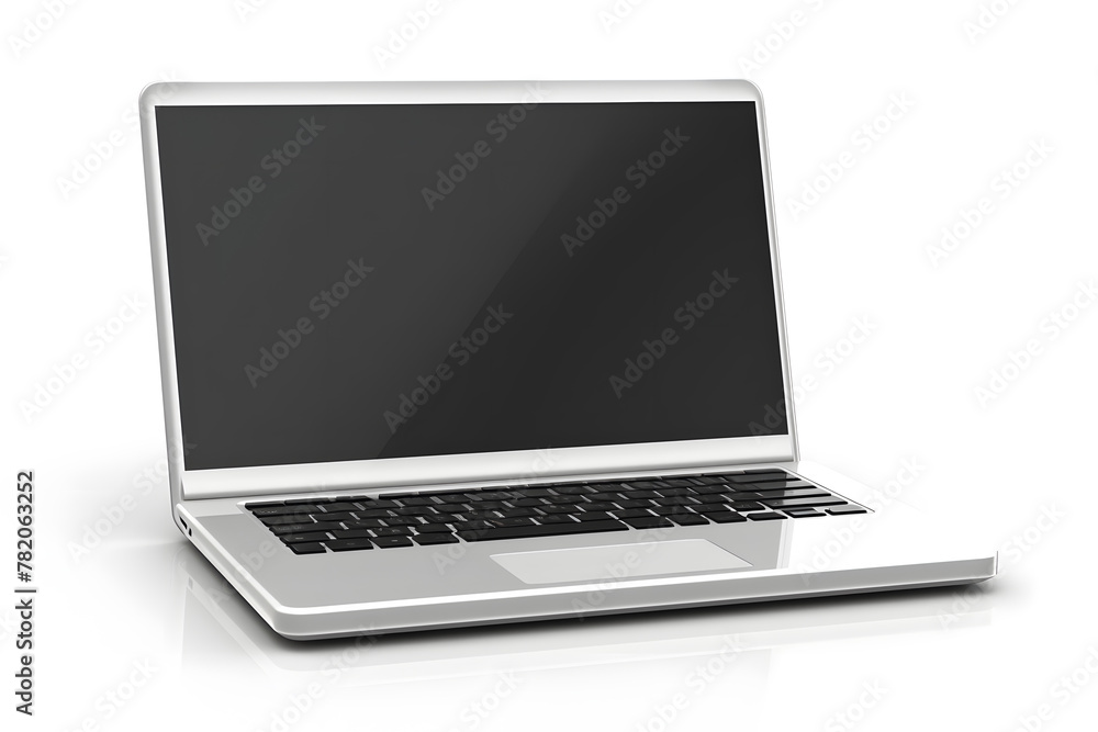 Poster laptop with empty screen mock up isolated on white background