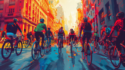 City Cycling Celebration: Vibrant Illustration for World Bicycle Day