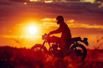 Man on bike in helmet on sunset