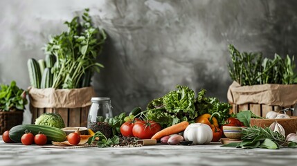 Photo for restaurant web design or cooking recipes, chef, copy space, set of vegetables on the table