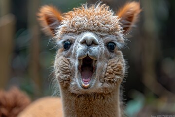 Obraz premium Portrait of an alpaca llama with a funny face