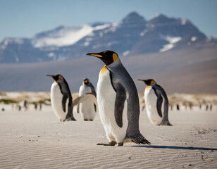 Fototapeta premium climate change concept penguins in the desert