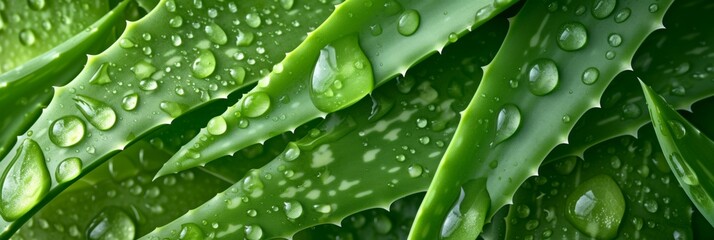 Closeup view of aloe vera plant leaves in field. - obrazy, fototapety, plakaty