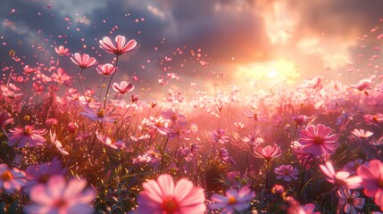 Vibrant Cosmos Flower Meadow Generative AI