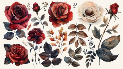 Romantic Floral Arrangements: Roses, Leaves and Bouquet Compositions Generative AI - obrazy, fototapety, plakaty