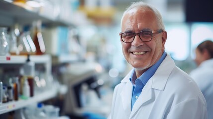 Fototapeta premium Portrait of a senior research scientist in a biochemistry lab