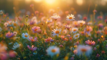 Vibrant Meadow Garden in Summer Twilight Generative AI - obrazy, fototapety, plakaty