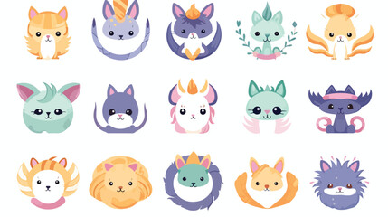 Fototapeta premium Round animal character game avatars design. Set of