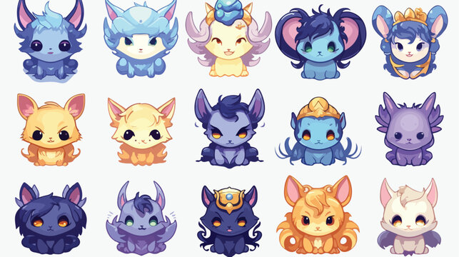 Round animal character game avatars design. Set of