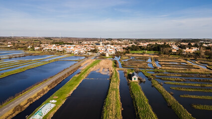 drone view of the salt marshes of Ile d Olonne, Vendee, France - obrazy, fototapety, plakaty