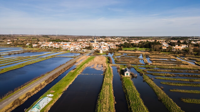 drone view of the salt marshes of Ile d Olonne, Vendee, France
