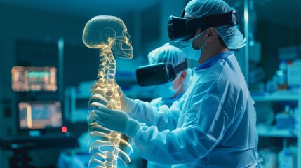 Medical doctors doing virtual training with the help of VR technology.