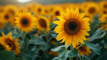 Vibrant Golden Field of Blooming Sunflowers Generative AI