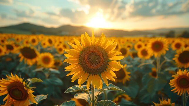 Vibrant Field of Blooming Sunflowers in Full Glory Generative AI