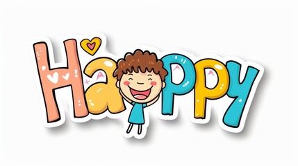 Happy with cute smiling kids cartoon character. Vector illustration
