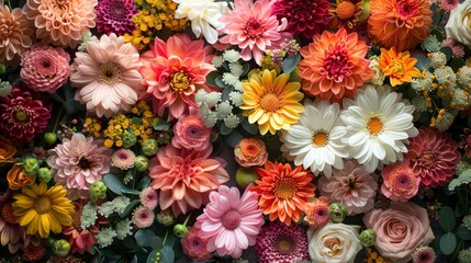 Vibrant Floral Wall with Assorted Chrysanthemum Blooms Generative AI
