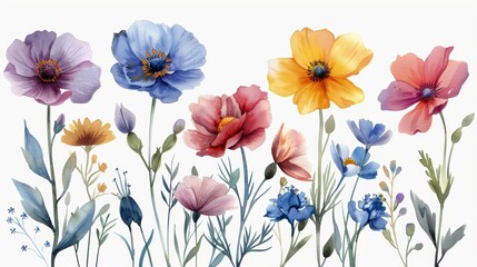 Vibrant Watercolor Floral Illustration Set Generative AI