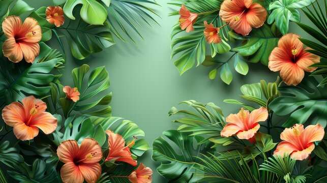 Vibrant Summer Tropical Hibiscus Floral Background Generative AI